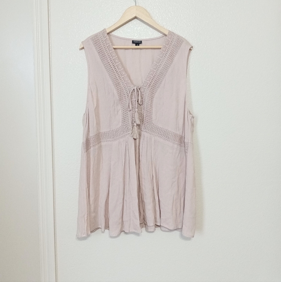 Torrid 3X Lace Up Sleeveless Tan Peasant Mushroom Babydoll Women's Top - Picture 2 of 8